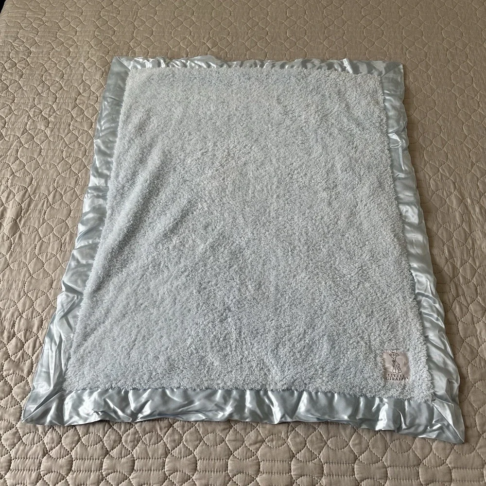 Little Giraffe Luxe Satin Trimmed Chenille Soft Faux Fur Baby Blanket Blue USA